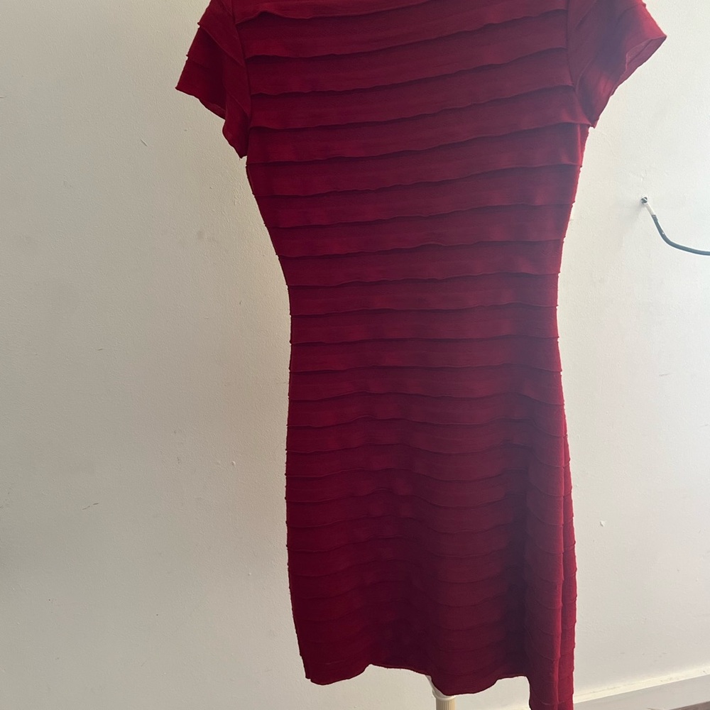 Max Studio Red Ribbed Mini Dress Cap Sleeve